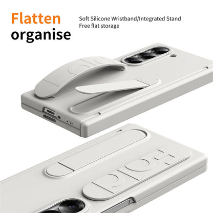 Samsung galaxy Z Fold 6 Matte Skin Feel Band Stand Case with Inbuilt Front Glass & HInge Protection - Gray