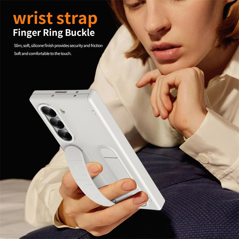 Samsung galaxy Z Fold 6 Matte Skin Feel Band Stand Case with Inbuilt Front Glass & HInge Protection - Gray