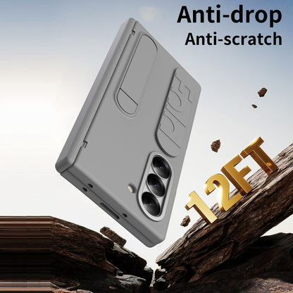 Samsung galaxy Z Fold 6 Matte Skin Feel Band Stand Case with Inbuilt Front Glass & HInge Protection - Gray