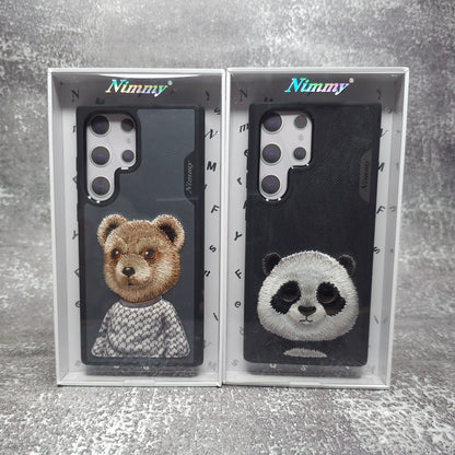 Samsung Galaxy S24 Ultra Nimmy Embroidery Leather Back Cover Case - Teddy