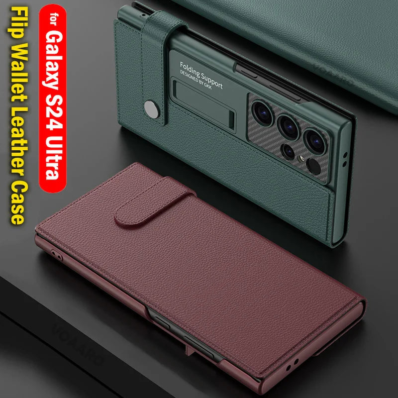 Samsung Galaxy S24 Ultra GKK Clamshell Leather Flip Wallet Case Cover - Green