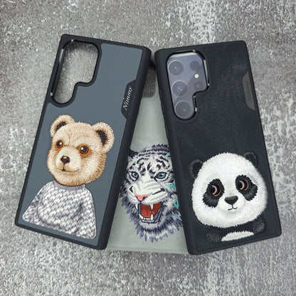 Samsung Galaxy S24 Ultra Nimmy Embroidery Leather Back Cover Case - Teddy