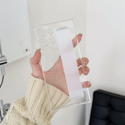 Samsung Galaxy S24 Ultra Hard PC Case with Luxury Elastic Silicone Wrist Strap - Transparent