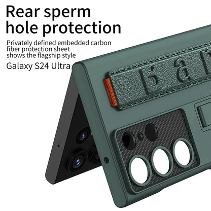 Samsung Galaxy S24 Ultra GKK Hand Grip Elastic Belt Strap Case with Stand Cover - Black